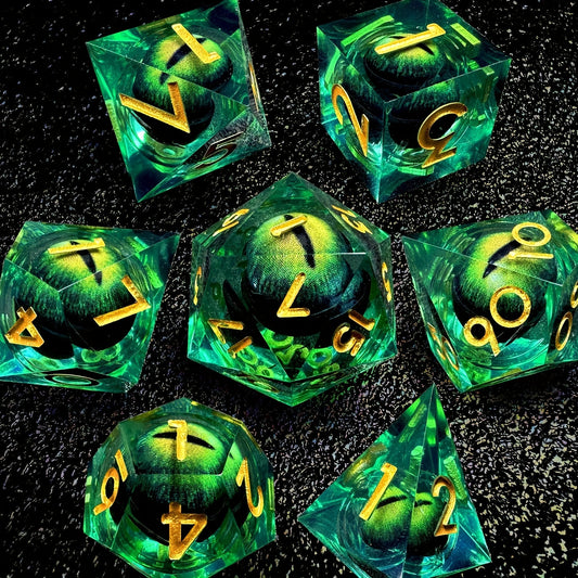HAOMEJA Dragon Eye Resin Dice Set 7 PCS (Green Eye)