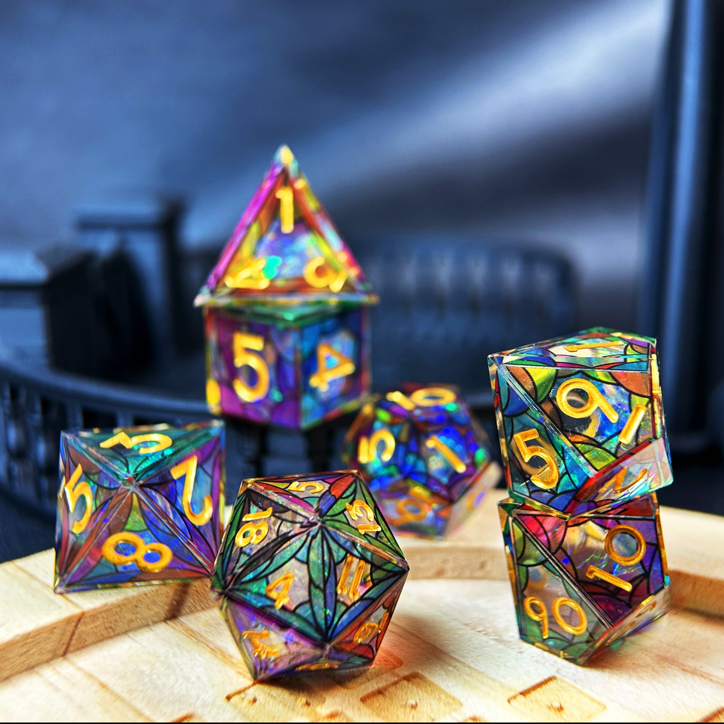 HAOMEJA Double Layered Resin Dice Set 7pcs (Multicolored Cloud)