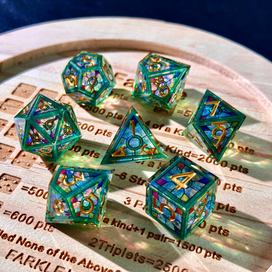 HAOMEJA Double Layered Resin Dice Set 7pcs (Green)