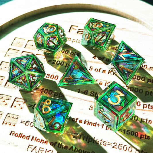 HAOMEJA Double Layered Resin Dice Set 7pcs (Green Cloud)