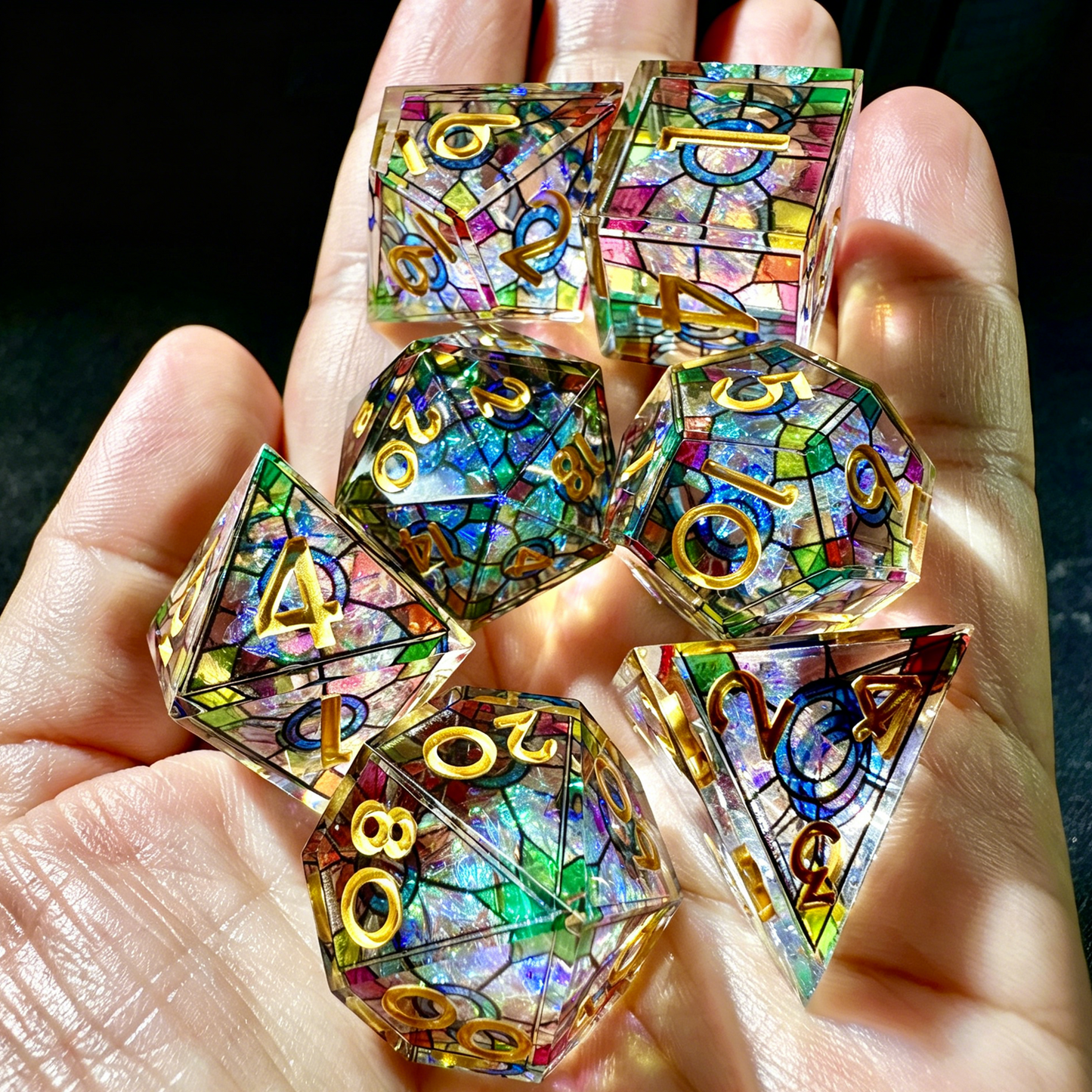HAOMEJA Double Layered Resin Dice Set 7pcs (Colorful Points)