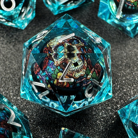 HAOMEJA Skeleton Stardust Resin Dice Set 7 PCS  (Skull A & Blue)