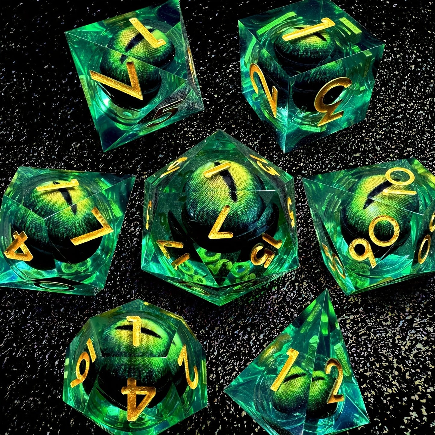 HAOMEJA Dragon Eye Resin Dice Set 7 PCS  (Green Eye)