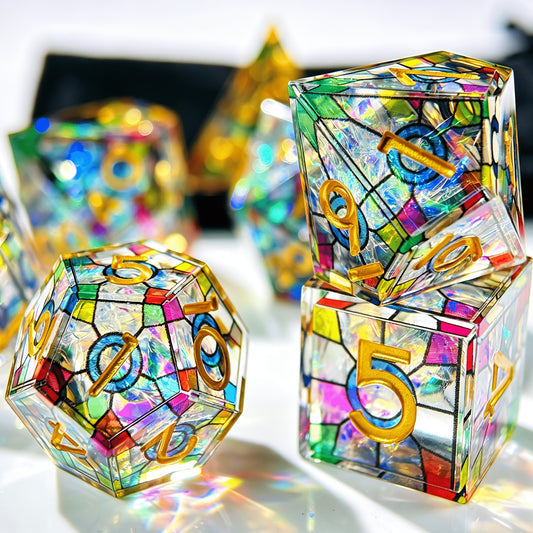 HAOMEJA Double Layered Resin Dice Set 7pcs (Colorful Points)