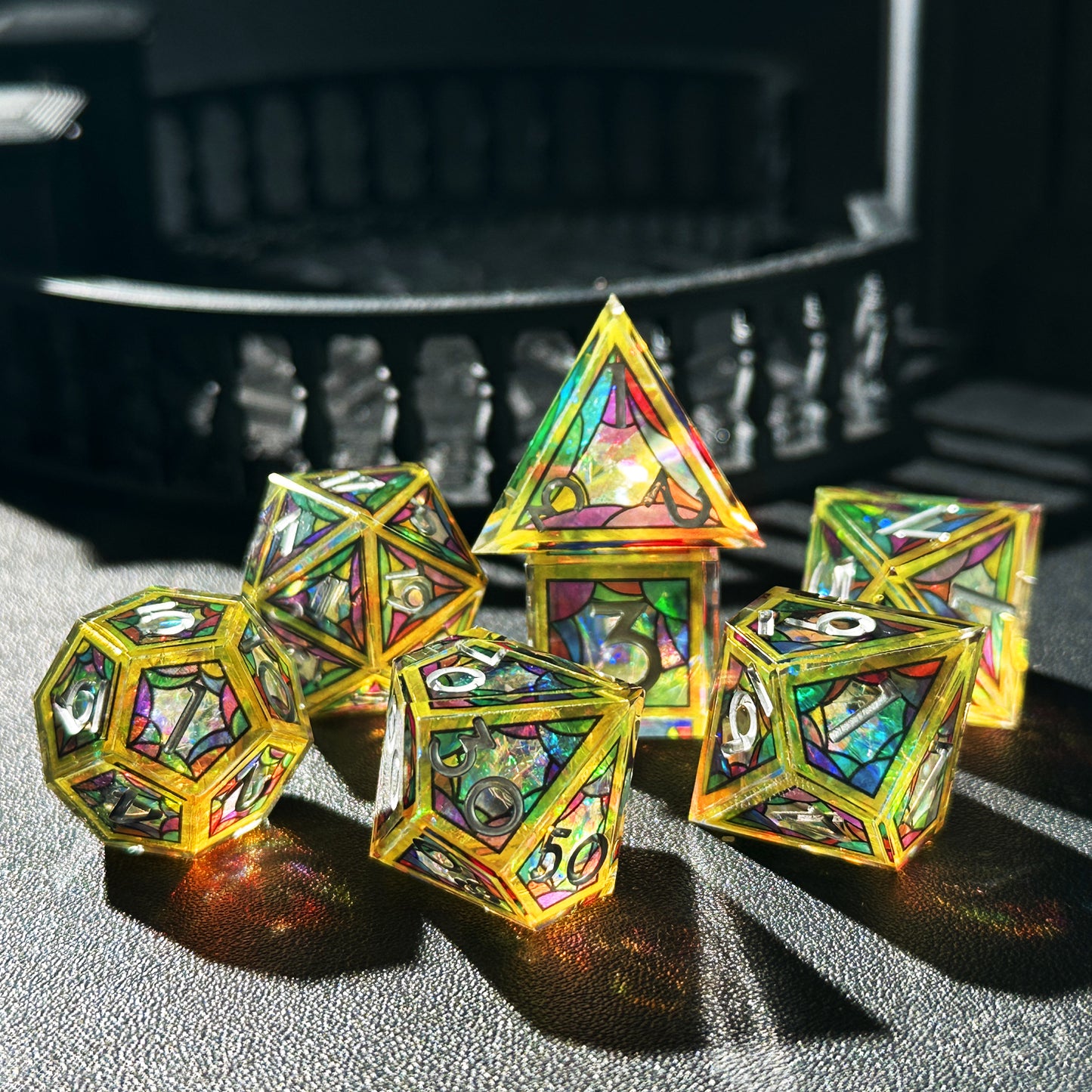 HAOMEJA Double Layered Resin Dice Set 7pcs (Yellow Cloud)