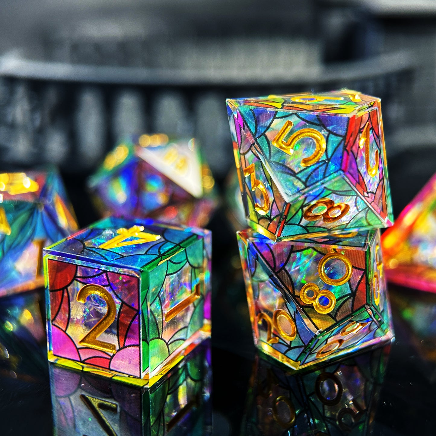 HAOMEJA Double Layered Resin Dice Set 7pcs (Multicolored Cloud)