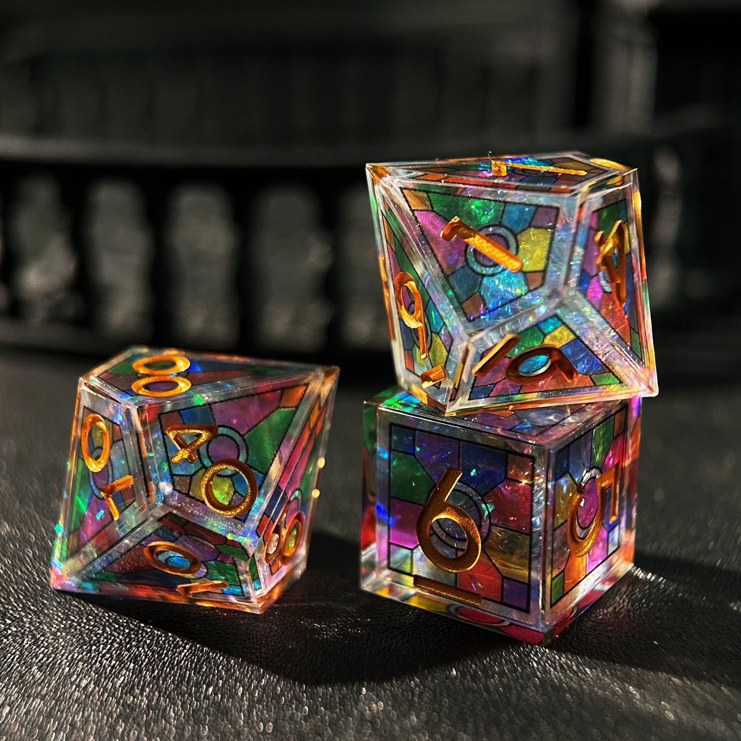 HAOMEJA Double Layered Resin Dice Set 7pcs (Rainbow)
