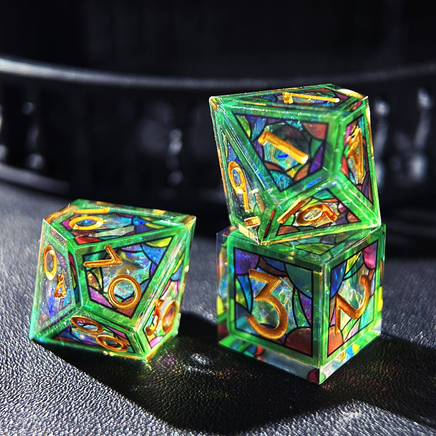 HAOMEJA Double Layered Resin Dice Set 7pcs (Green Cloud)