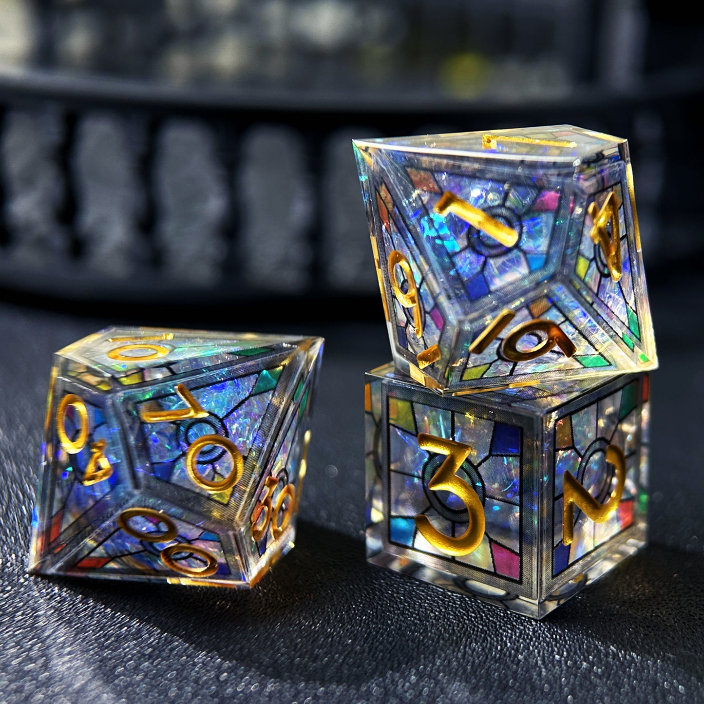 HAOMEJA Double Layered Resin Dice Set 7pcs (Black)