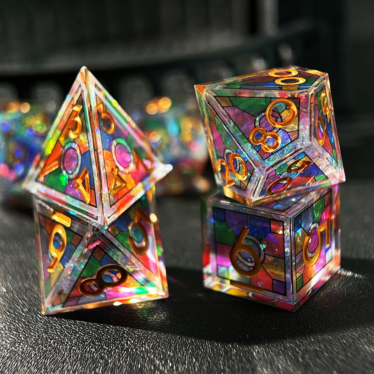 HAOMEJA Double Layered Resin Dice Set 7pcs (Rainbow)