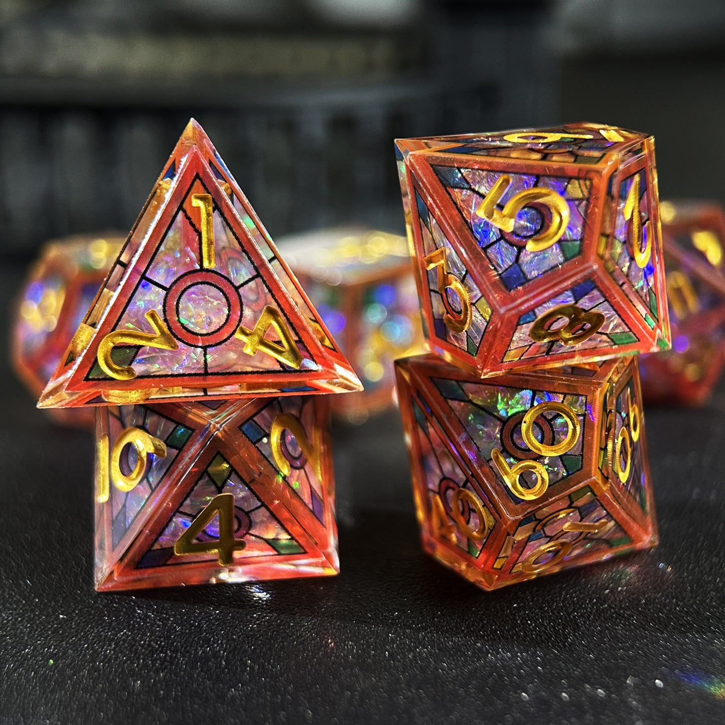 HAOMEJA Double Layered Resin Dice Set 7pcs (Red)