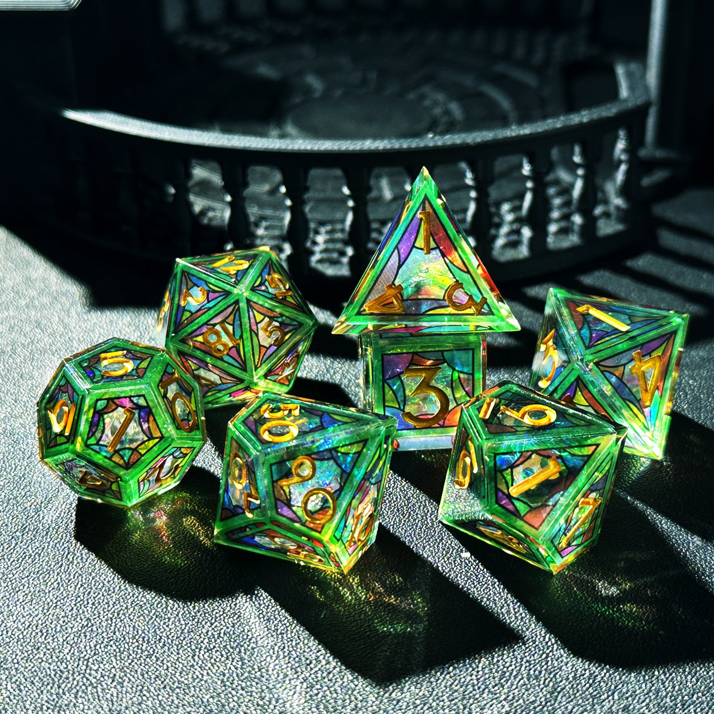 HAOMEJA Double Layered Resin Dice Set 7pcs (Green Cloud)