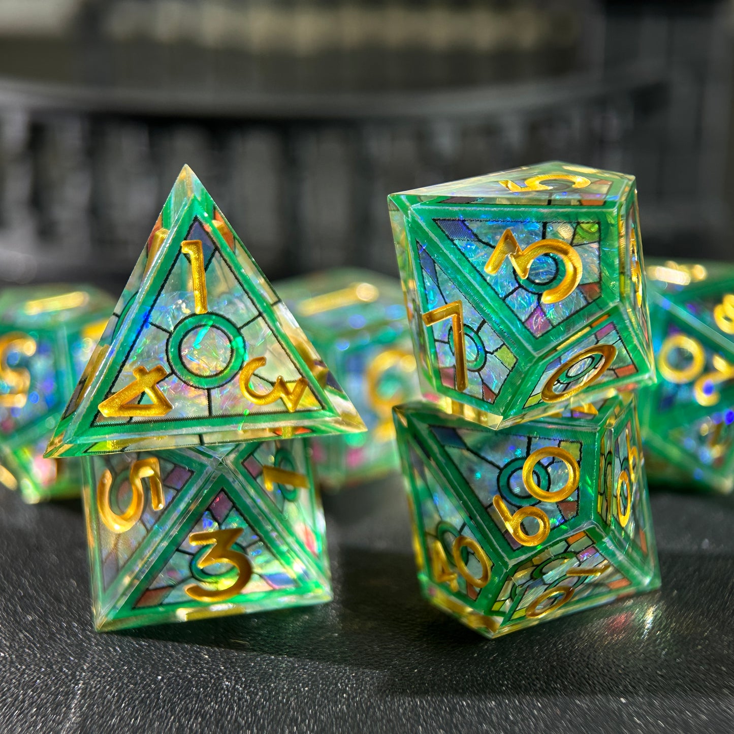 HAOMEJA Double Layered Resin Dice Set 7pcs (Green)