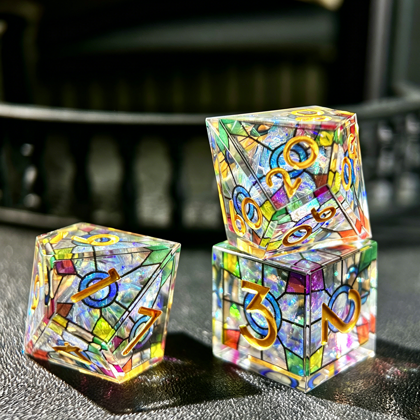 HAOMEJA Double Layered Resin Dice Set 7pcs (Colorful Points)