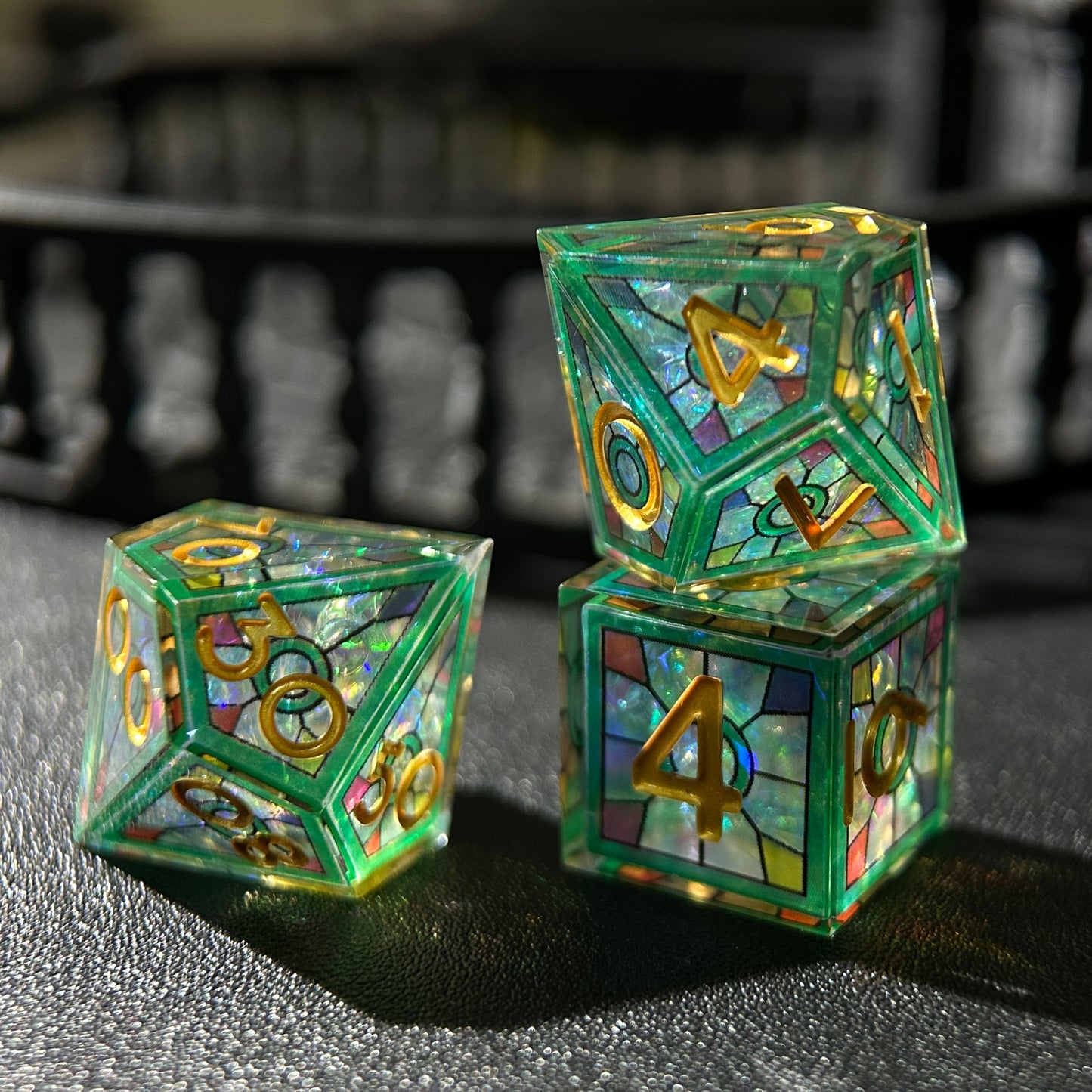 HAOMEJA Double Layered Resin Dice Set 7pcs (Green)