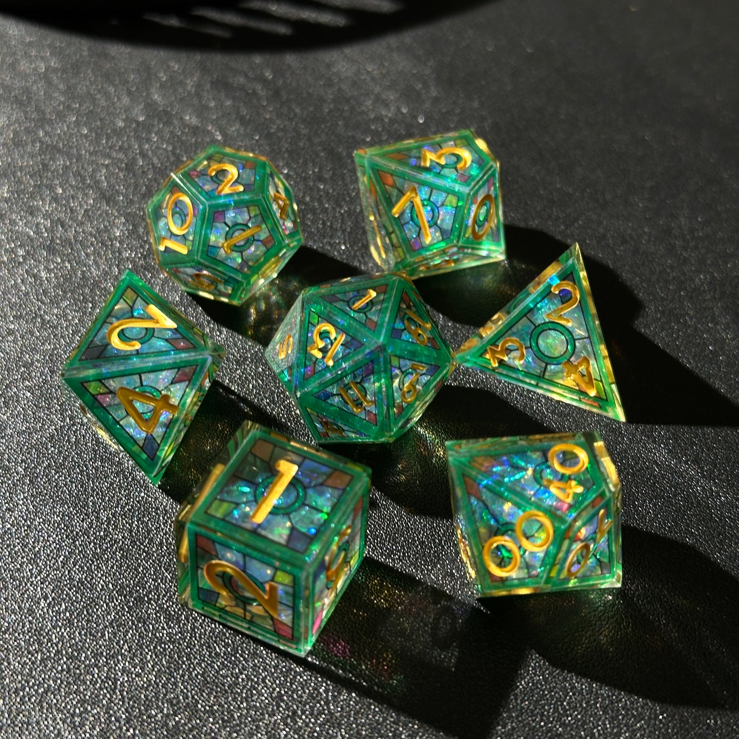 HAOMEJA Double Layered Resin Dice Set 7pcs (Green)